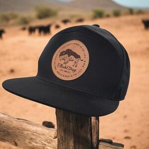 BlackStrap Bison Leather Patch 5 Panel Hat‎ Unisex Adjustable Black Camper Cap